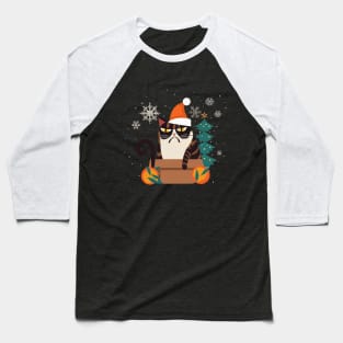 Grumpy Christmas Cat. Christmas Cat 2024 Baseball T-Shirt